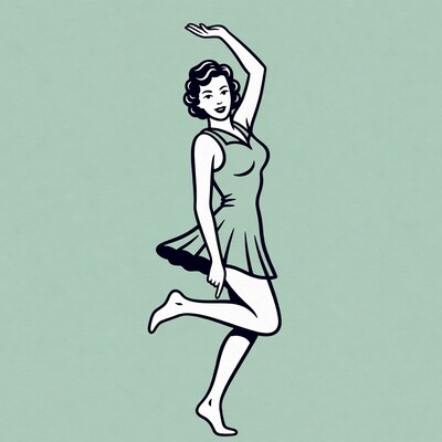 Asian woman dancing in retro dress