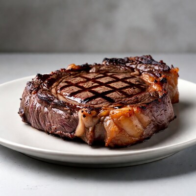 Grilled ribeye steak on plate