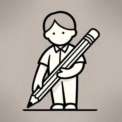 Boy holding large pencil