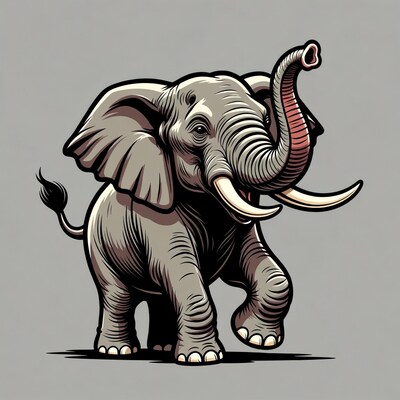 Cartoon elephant trumpeting with trunk raised