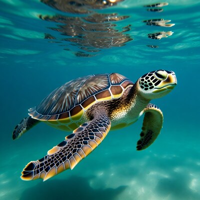 Sea Turtle Swimming Underwater