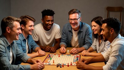 Diverse group playing board game