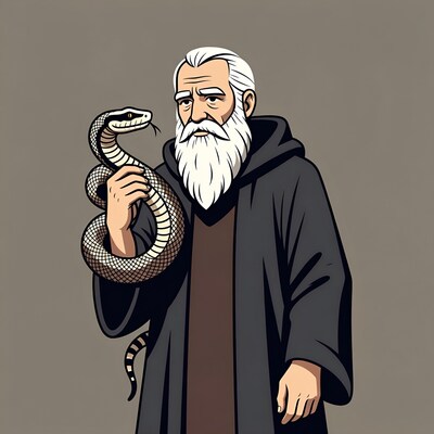 Elderly man holding snake