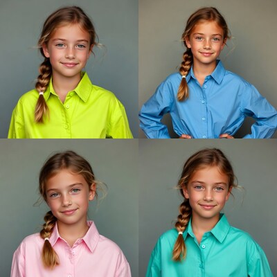 Girl in Colored Shirts Portrait Grid