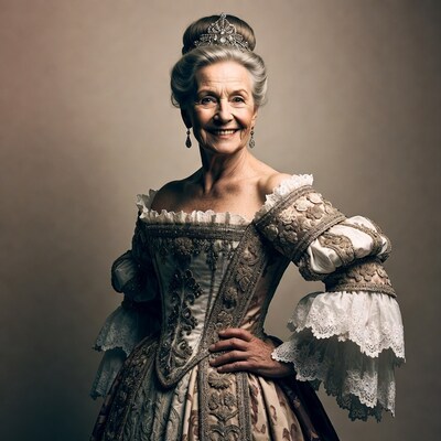 Elderly woman in ornate baroque gown