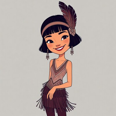 Asian flapper girl illustration
