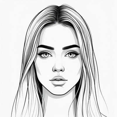 Beautiful woman line art portrait