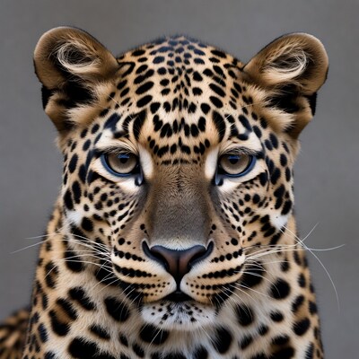 Close-up leopard face with blue eyes