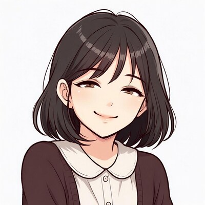 Anime girl smiling with bob haircut