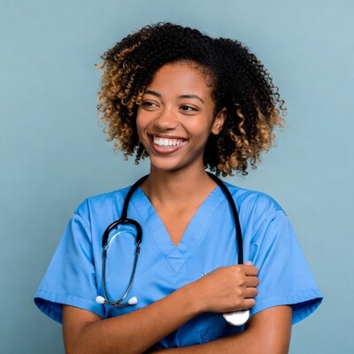 Smiling African-American nurse with stethoscope