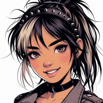 Anime girl with black white hair and choker