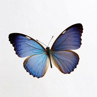 Blue Morpho Butterfly on White Background