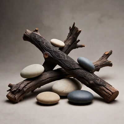 Driftwood Branches and Smooth Pebbles