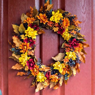 Autumn Wreath on Red Door