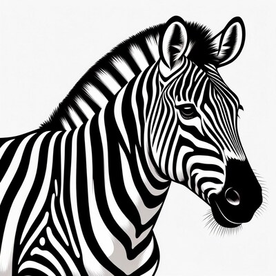 Zebra head black and white illustration