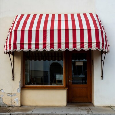 Red White Striped Awning Shop Front