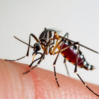 Mosquito on human finger