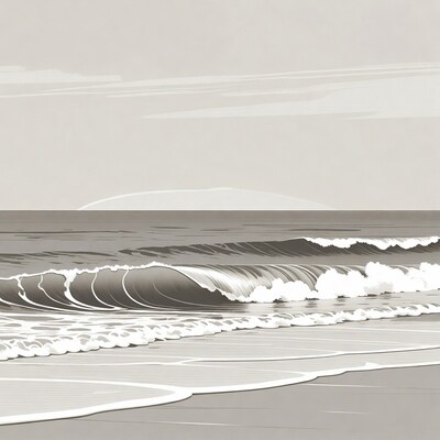 Waves crashing on beach illustration