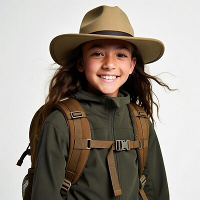 Girl wearing hat and backpack