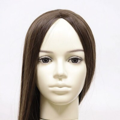 Mannequin head with long brown wig