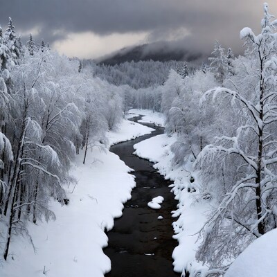 Snowy River Winding Through Forest