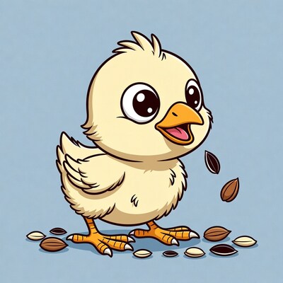 Cute chick eating seeds