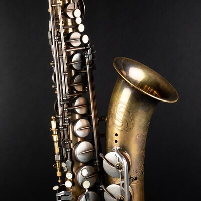 Vintage Soprano Saxophone on Black Background