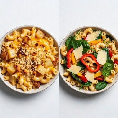 Mac and cheese with potatoes and veggies
