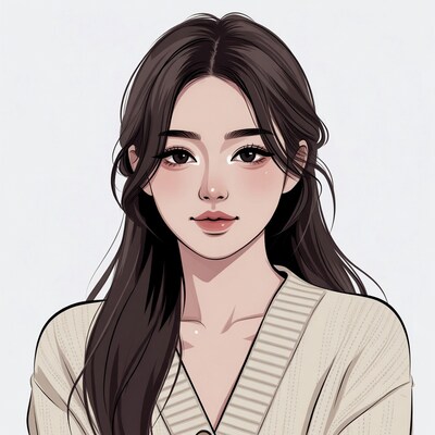 Asian woman in white sweater illustration