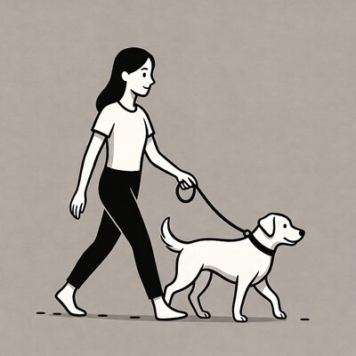 Woman walking dog on leash