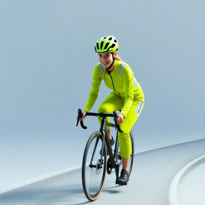 Woman cycling in neon green gear