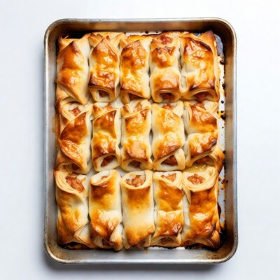 Sausage rolls in baking tray