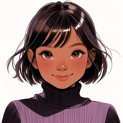 Asian girl smiling in turtleneck sweater