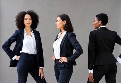 Three diverse women in business suits