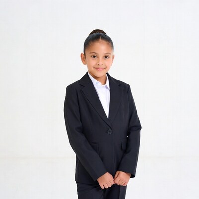 Young girl in black suit