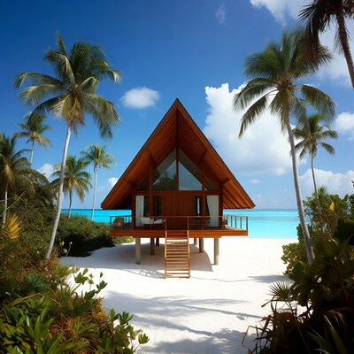 Wooden Overwater Villa on Tropical Beach