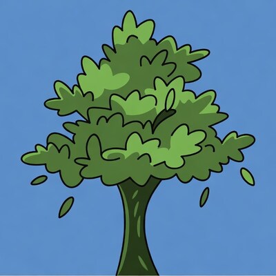 Cartoon green tree on blue background