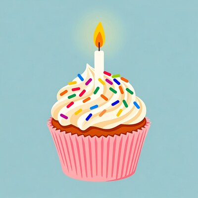 Birthday Cupcake with Lit Candle