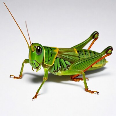 Green grasshopper on white background
