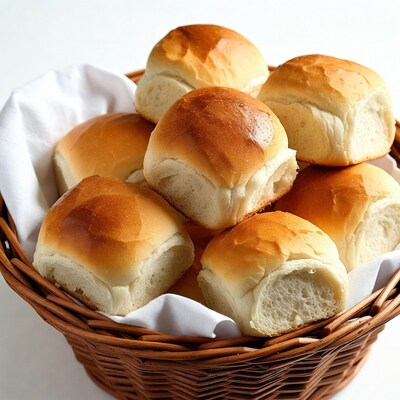 Fresh Dinner Rolls in Wicker Basket