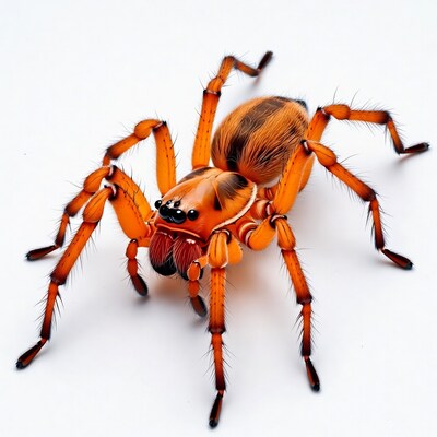 Orange tarantula on white background