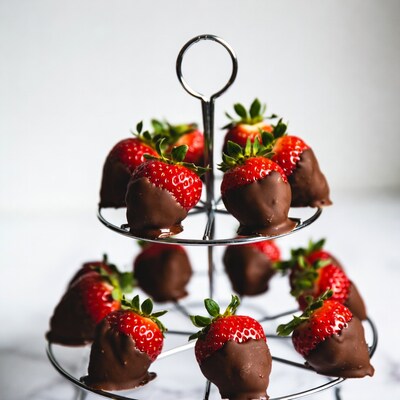 Chocolate Covered Strawberries on Tiered Stand