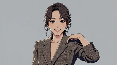Anime woman smiling in blazer