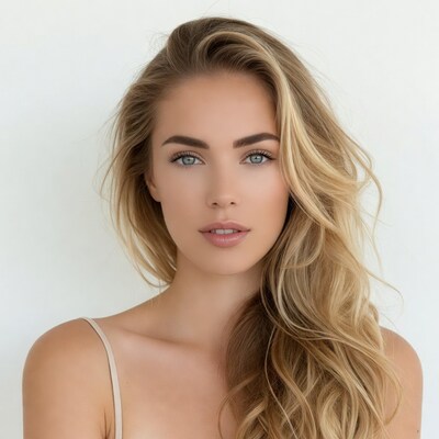 Blonde woman with green eyes