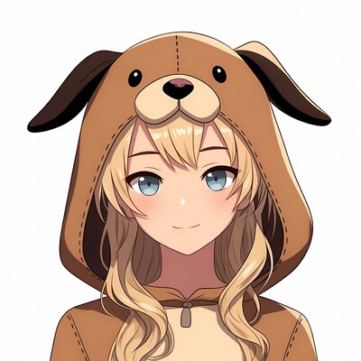 Anime girl in brown dog hoodie