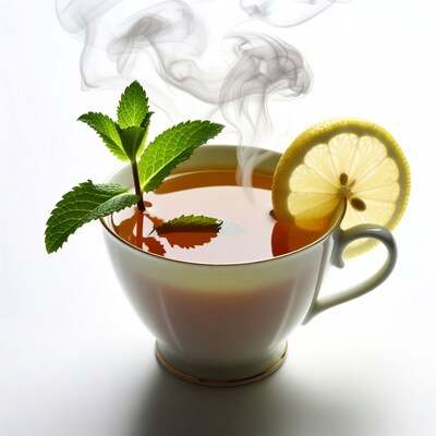 Hot tea with mint and lemon