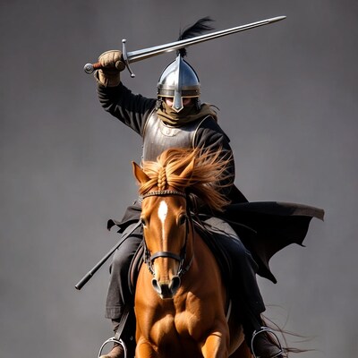 Medieval knight charging on horse