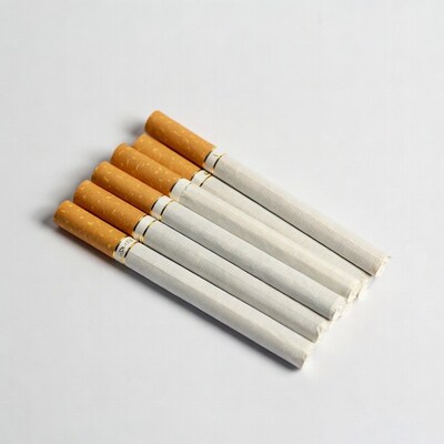 Six cigarettes on white background