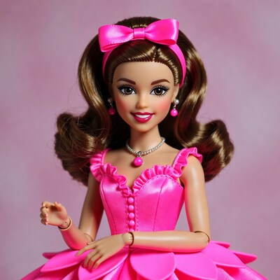 Barbie doll in pink flower dress