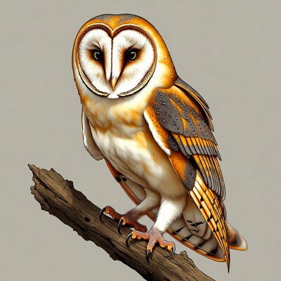 Barn Owl Perched on Branch